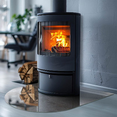 Half round tempered glass hearth Stone-inspired pattern