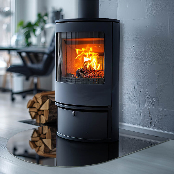 Half round tempered glass hearth Color Black