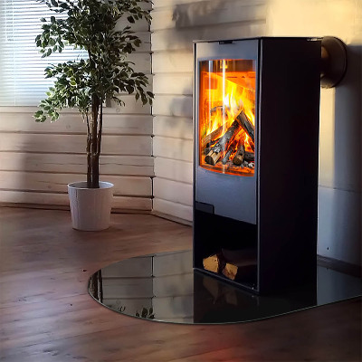 Half round tempered glass hearth Color Black
