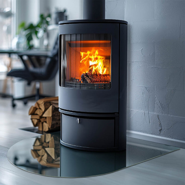 Semi oval glass hearth for stove Sea Color