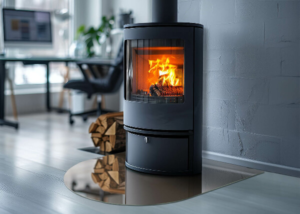 Semi oval glass hearth for stove Color Brown