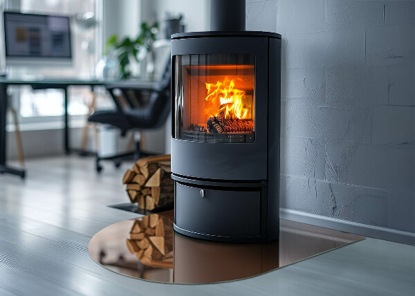 Half round tempered glass hearth Color Brown