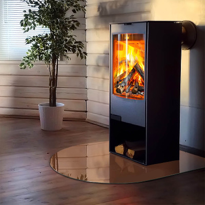Half round tempered glass hearth Color Brown