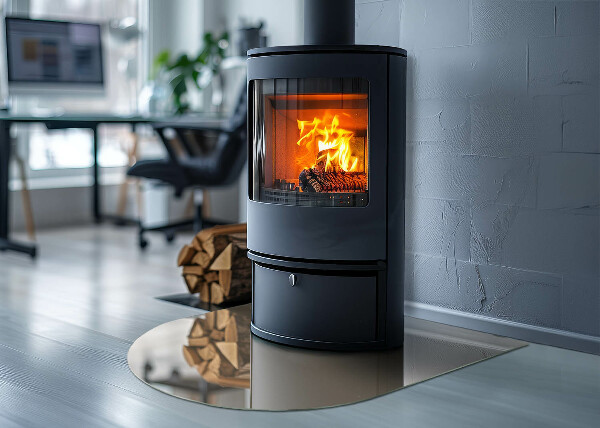 Semi oval glass hearth for stove Color Beige