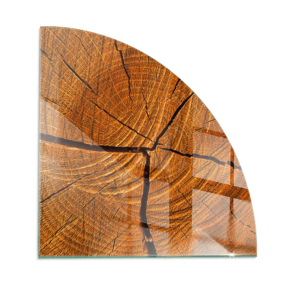 Corner glass hearth Wood in cross-section with natural grain