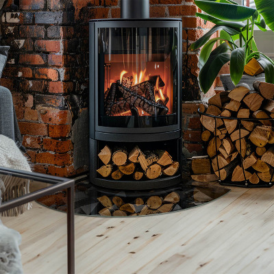 Quarter glass hearth stove Geometry in three dimensions