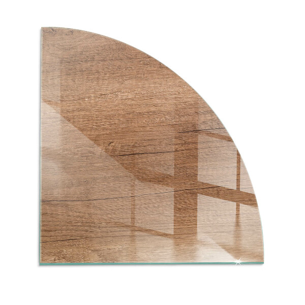 Corner glass hearth for wood burner Wood-inspired pattern