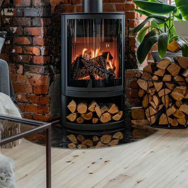 Quarter glass hearth stove Stylish marble motif