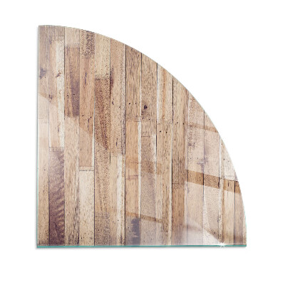 Corner glass hearth for wood burner Wooden pattern in a geometric arrangement