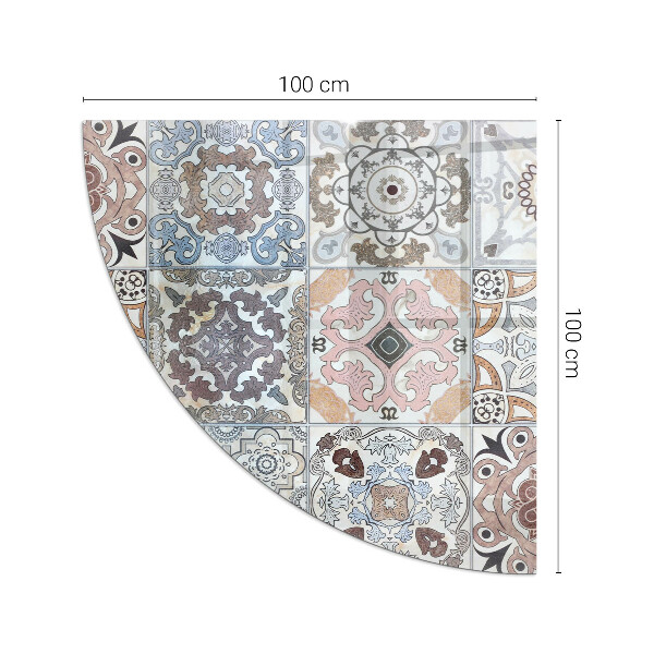 Corner glass hearth for wood burner Mosaic patterns in tiles