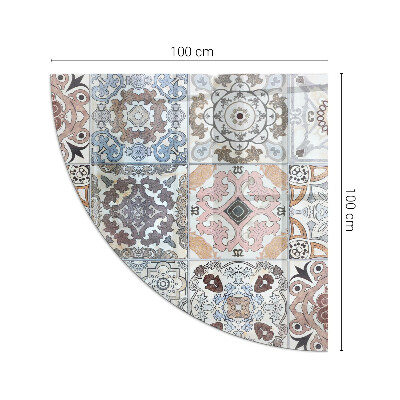 Corner glass hearth for wood burner Mosaic patterns in tiles
