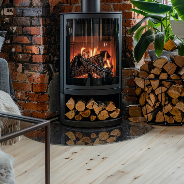 Quarter glass hearth stove Pattern of rocky structure