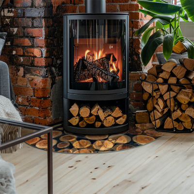 Corner glass hearth for wood burner Box with wooden frame