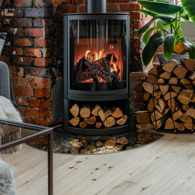 Corner glass hearth Floral motif with butterflies