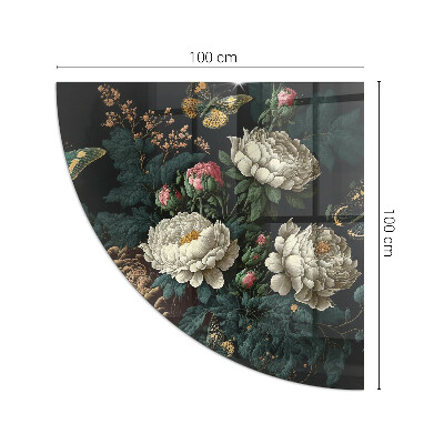 Corner glass hearth Floral motif with butterflies