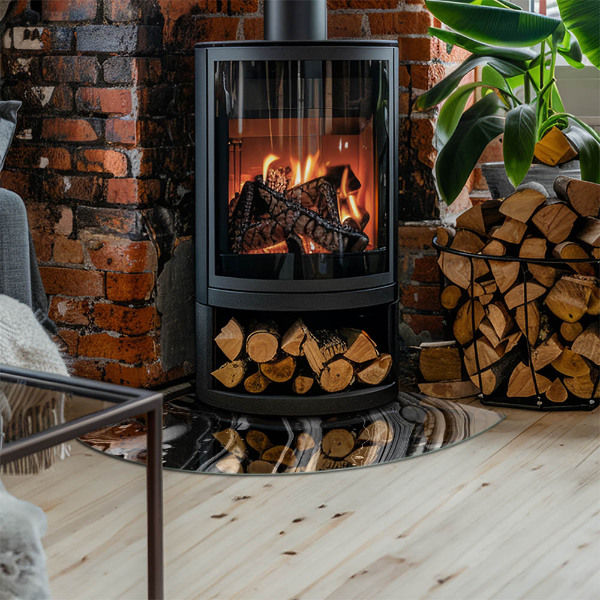 Quarter glass hearth stove Abstract wavy and linear patterns
