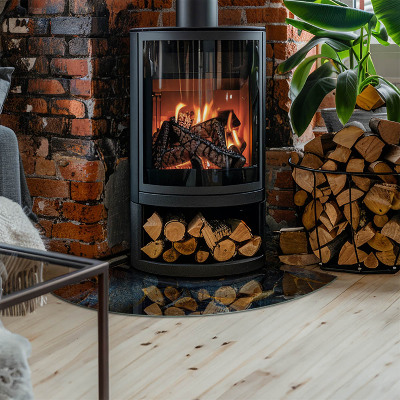 Corner glass hearth Stylish leaves in the structure