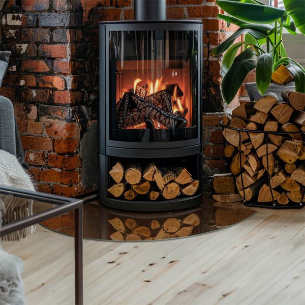 Quarter glass hearth stove Color Brown