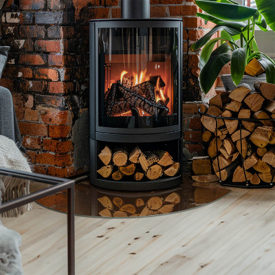 Quarter glass hearth stove Color Brown