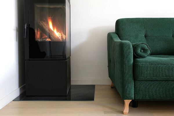 Rectangular glass hearth for wood stove Natural stone pattern