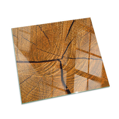 Rectangular glass hearth Wood in cross-section with natural grain