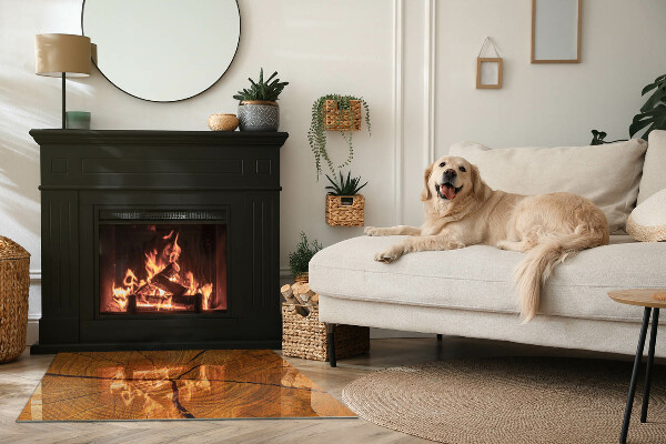 Rectangular glass hearth Wood in cross-section with natural grain