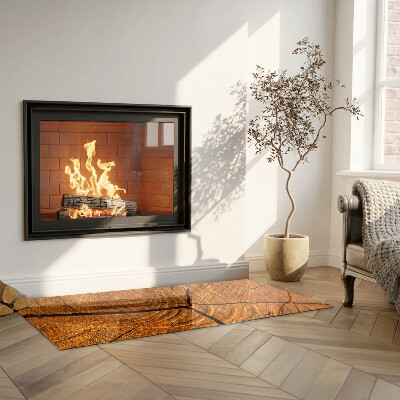 Rectangular glass hearth Wood in cross-section with natural grain