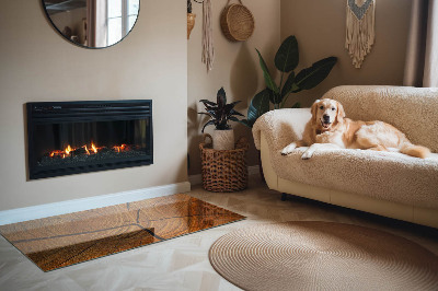 Rectangular glass hearth Wood in cross-section with natural grain