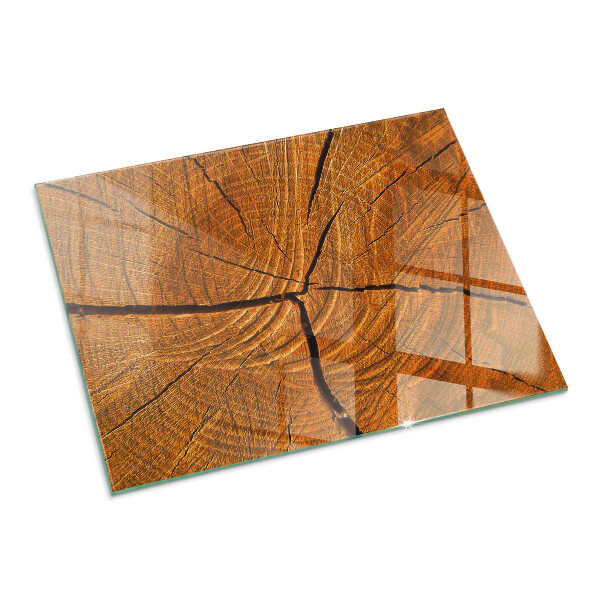 Rectangular glass hearth Wood in cross-section with natural grain