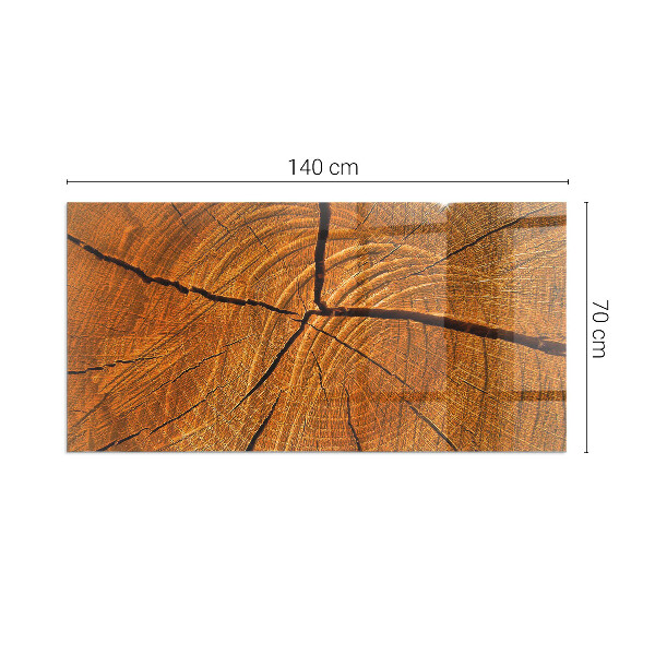 Rectangular glass hearth Wood in cross-section with natural grain