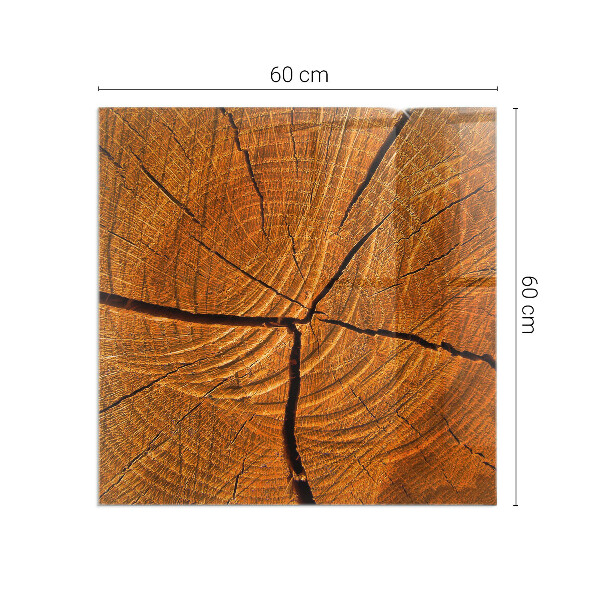 Rectangular glass hearth Wood in cross-section with natural grain