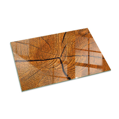 Rectangular glass hearth Wood in cross-section with natural grain