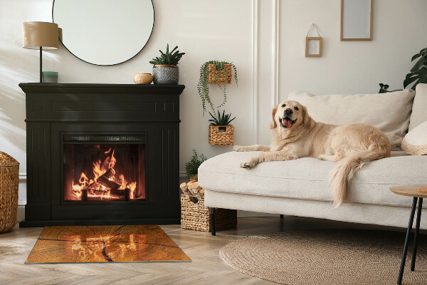 Rectangular glass hearth Wood in cross-section with natural grain