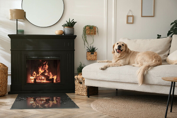 Rectangular glass hearth Abstract cloud forms in solids