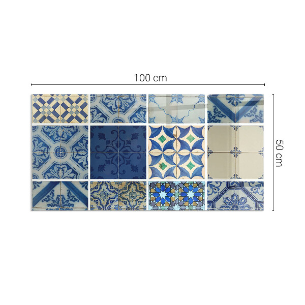 Rectangular glass hearth Ceramic patterns on the background