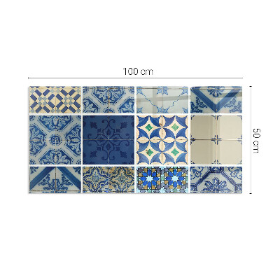 Rectangular glass hearth Ceramic patterns on the background