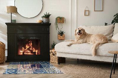 Rectangular glass hearth Ceramic patterns on the background