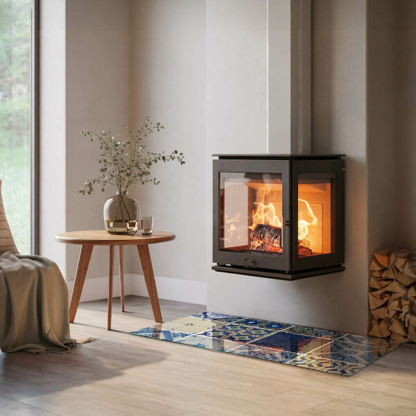 Rectangular glass hearth Ceramic patterns on the background