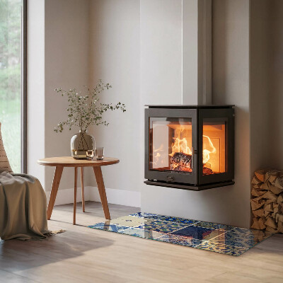 Rectangular glass hearth Ceramic patterns on the background