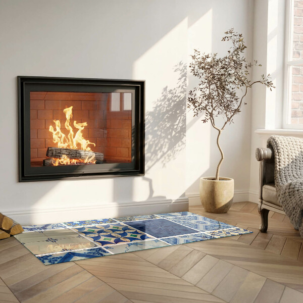Rectangular glass hearth Ceramic patterns on the background