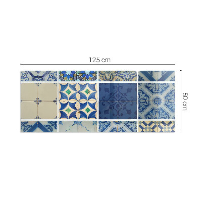 Rectangular glass hearth Ceramic patterns on the background