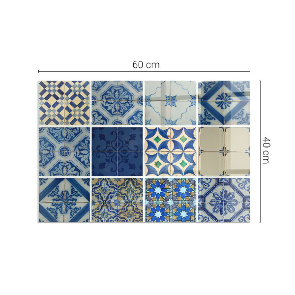 Rectangular glass hearth Ceramic patterns on the background