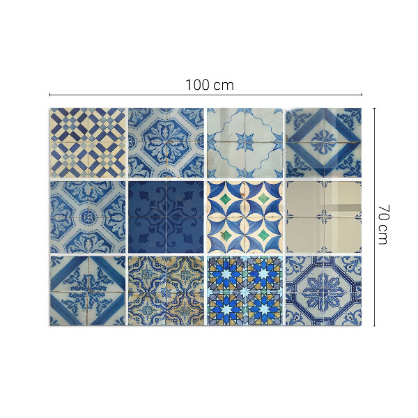 Rectangular glass hearth Ceramic patterns on the background