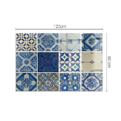 Rectangular glass hearth Ceramic patterns on the background