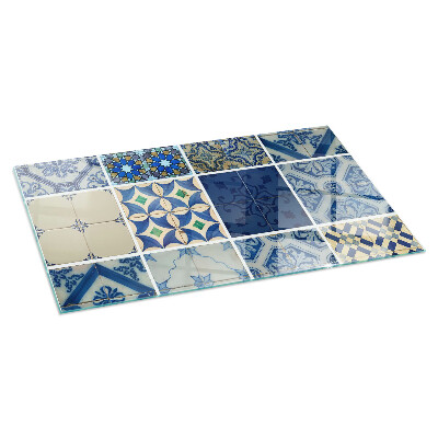 Rectangular glass hearth Ceramic patterns on the background