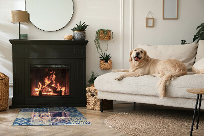 Rectangular glass hearth Ceramic patterns on the background