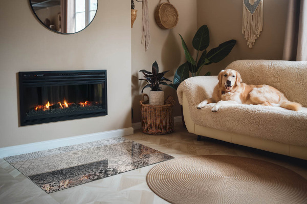 Rectangular tempered glass hearth Tiled decorative patterns