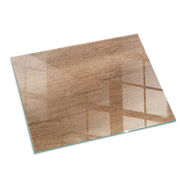 Rectangular glass hearth for wood stove Wood-inspired pattern