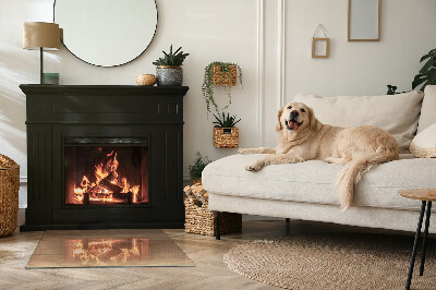Rectangular glass hearth for wood stove Wood-inspired pattern