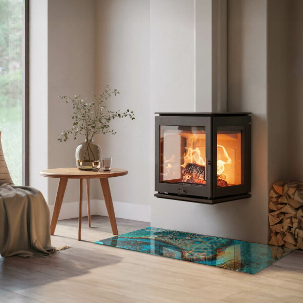 Rectangular tempered glass hearth Organic pattern in an abstract style